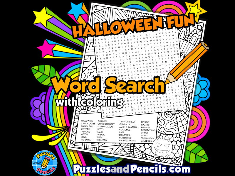 Halloween fun word search puzzle with colouring halloween wordsearch teaching resources