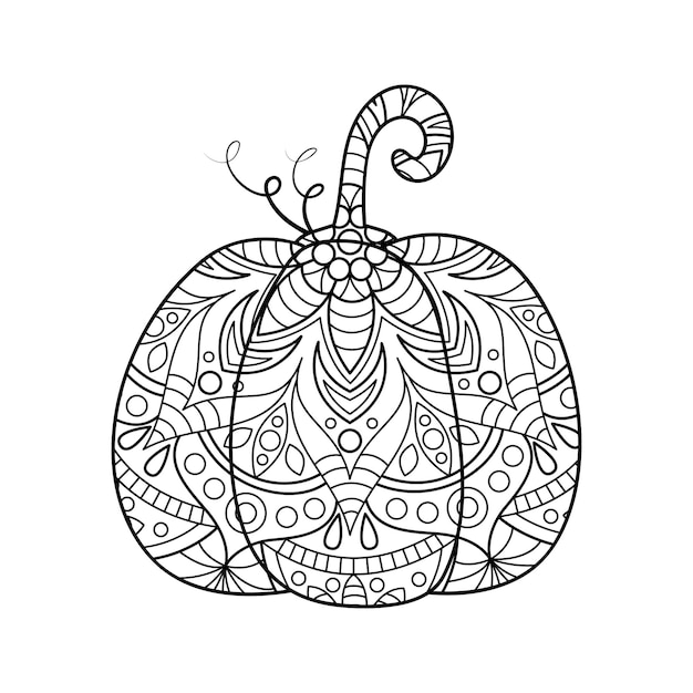 Premium vector vector linear pumpkin with ornament for coloring page isolated outline vegetable with oriental motif