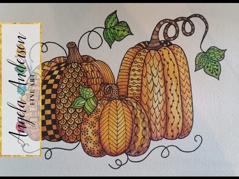 Easy pupkin zentangle watercolor live painting and drawing tutorial lovefallart