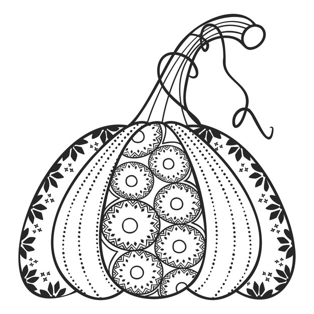 Premium vector pumpkin mandala coloring page for adult and kids