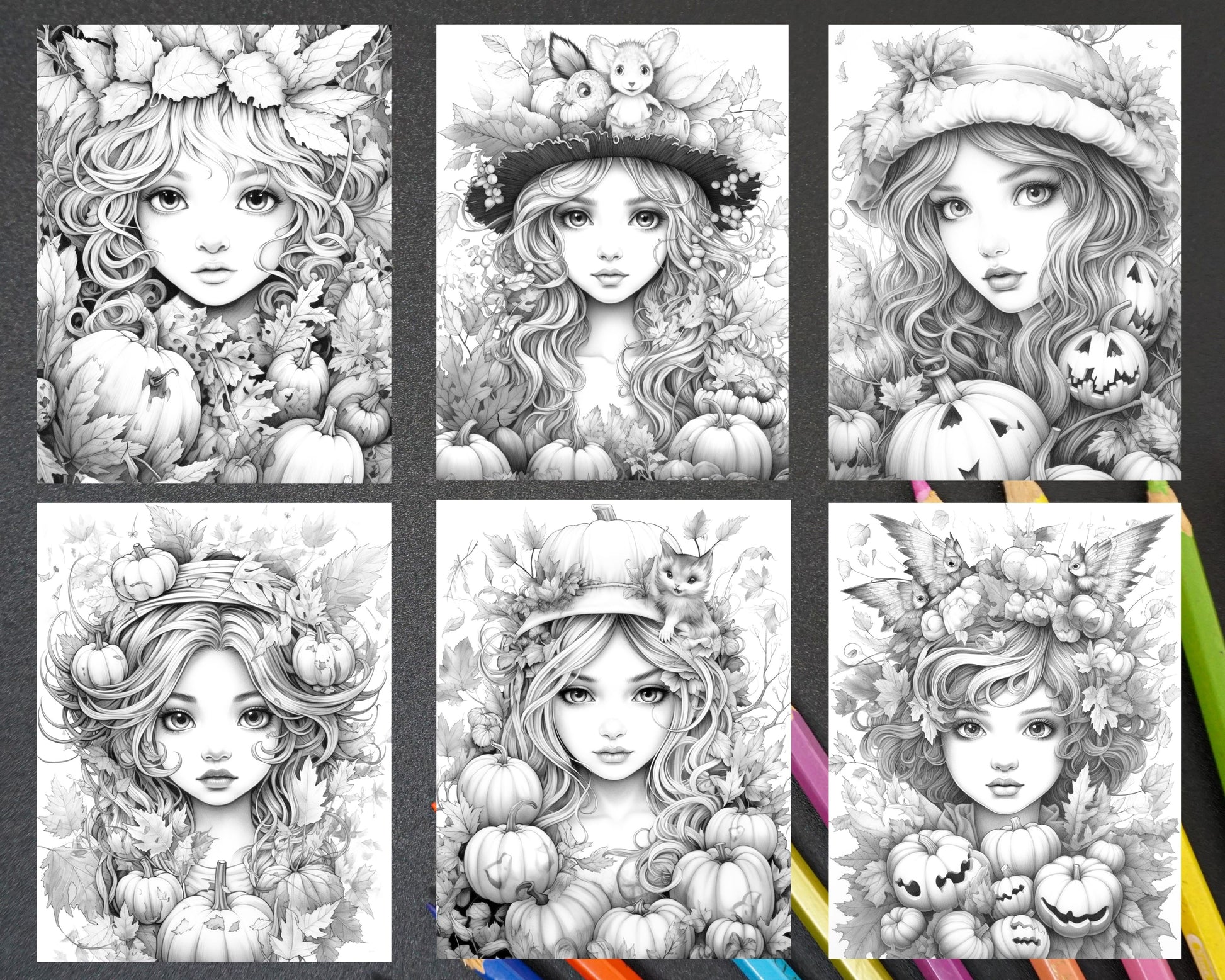 Pumpkin fairy girls grayscale coloring pages printable for adults â coloring