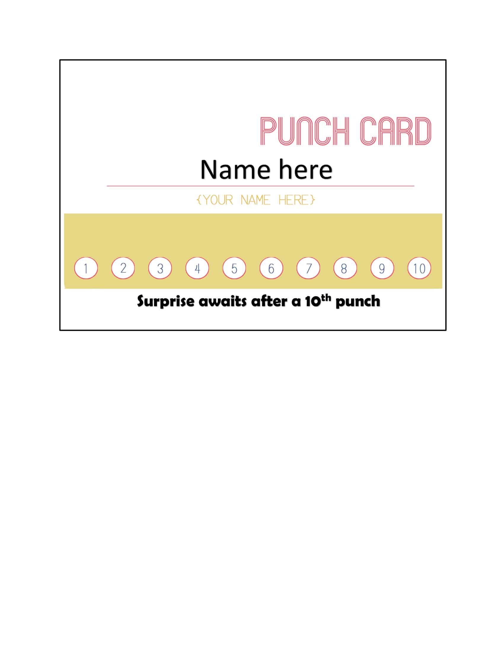 Free printable punch card templates pdf word