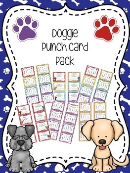 Doggie themed punch card pack by atbot the book bug tpt