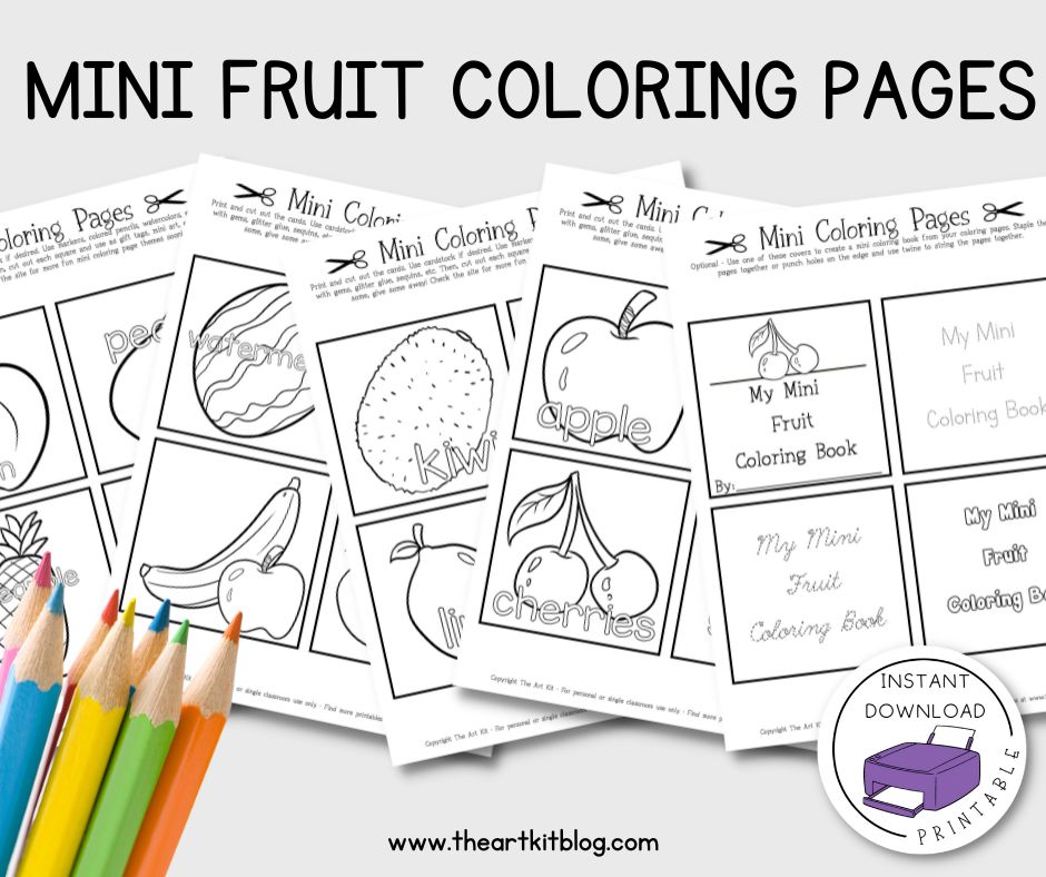 Mini coloring pages fruit free printables â the art kit