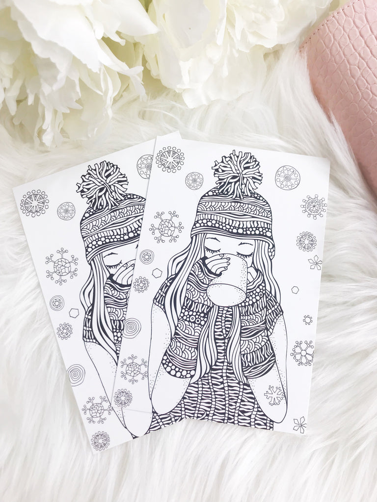 Winter girl coloring planner cardâ planner press