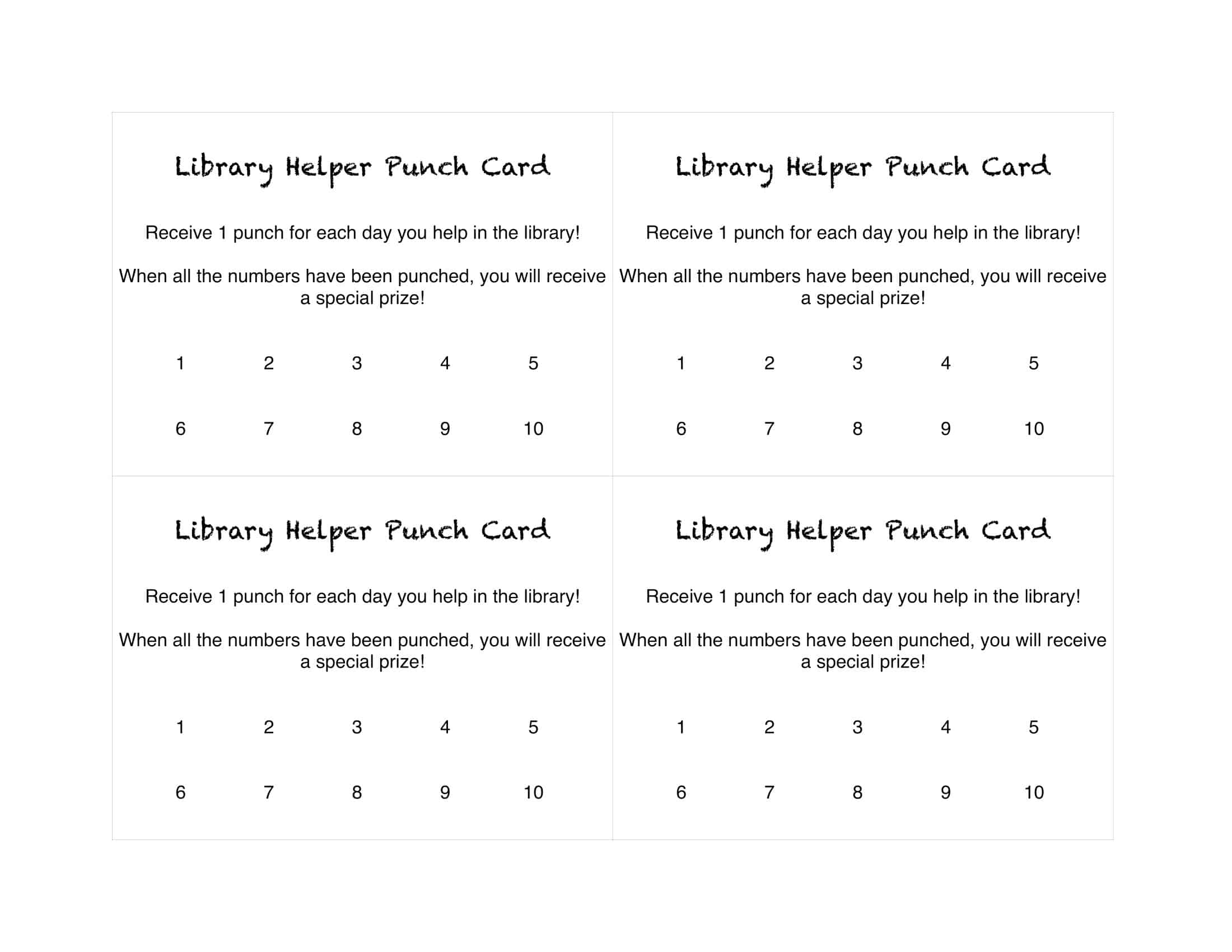 Free printable punch card templates pdf word