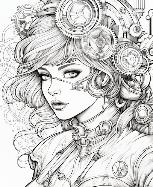 Premium ai image minimalist steampunk world an unconventional adult coloring book experience