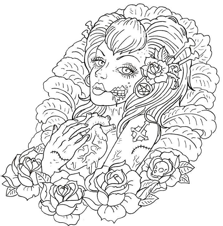 Online coloring pages coloring page punk girl tattoo girl download print coloring page