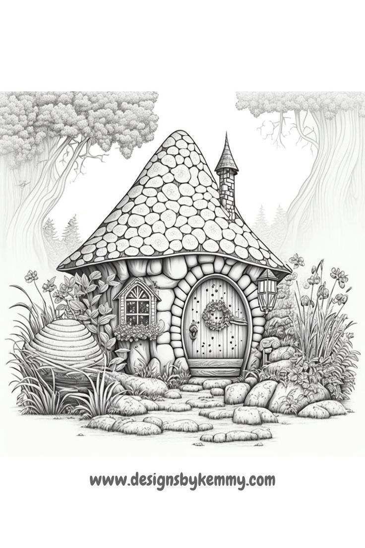 Free fairy house coloring page for adults designs by kemmy fairy coloring pages coloring book art coloring pages inspirational