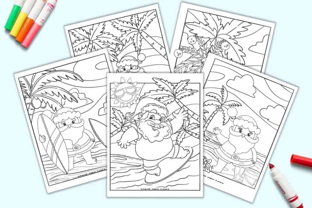 Free printable beach santa christmas coloring pages hawaiian christmas coloring sheets