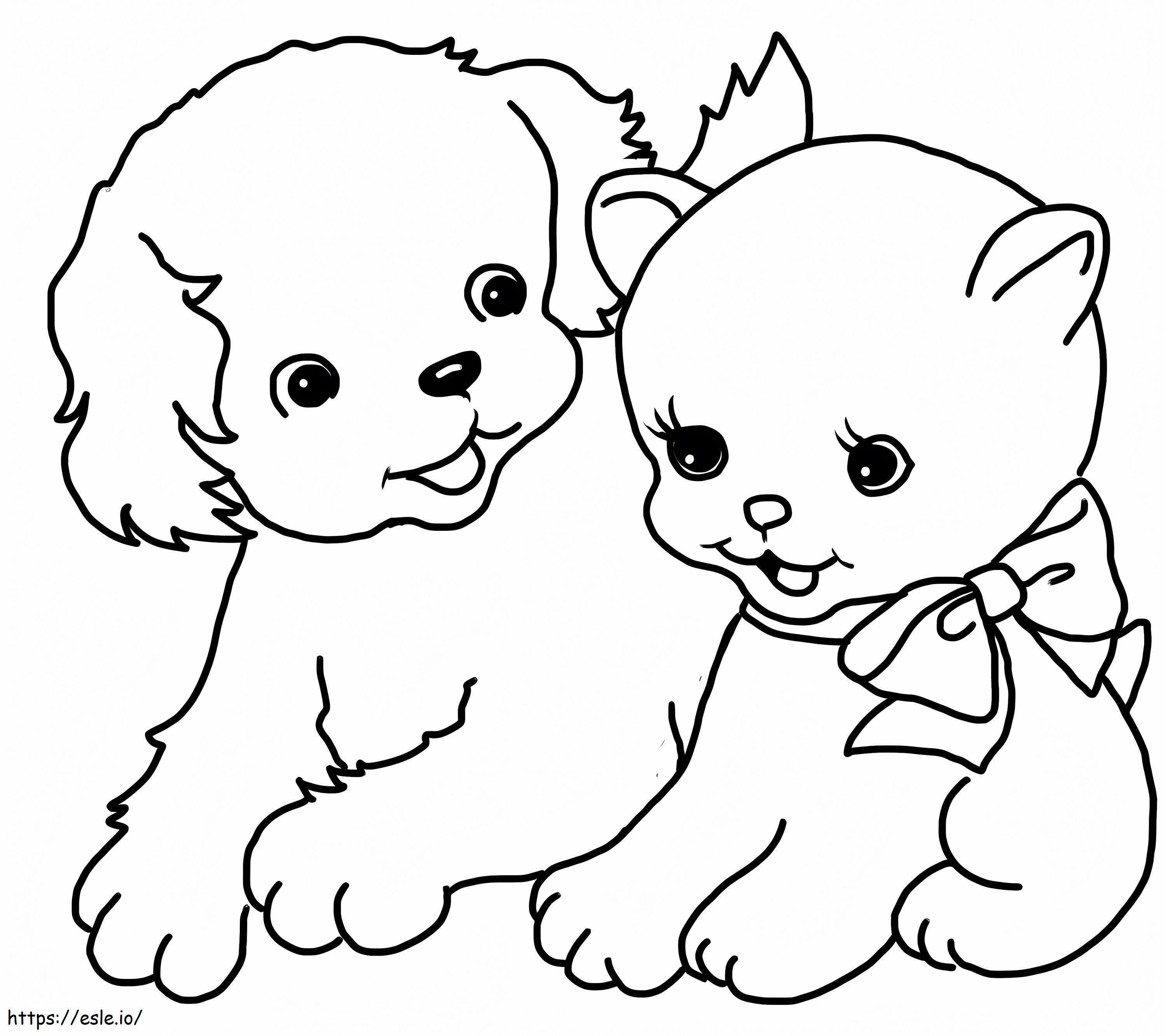 Puppy and kitten coloring page