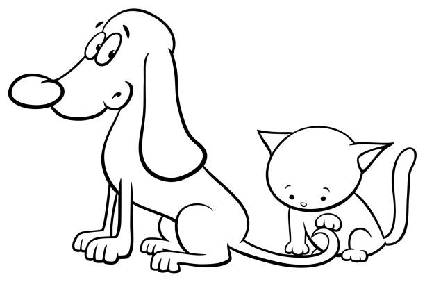 Coloring pages of puppies and kittens clip art stock illustrations royalty