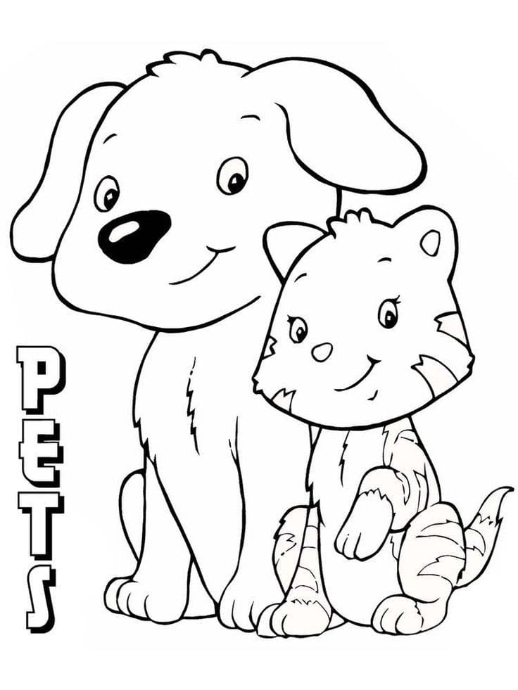 Cartoon dog and cat coloring page