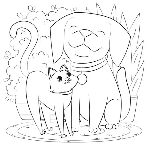 Dog and cat coloring page free printable coloring pages