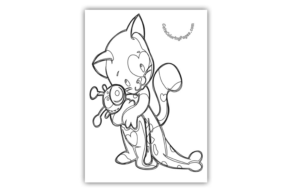 Kitten hugging a puppy coloring page