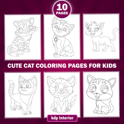 Cute cat coloring pages for kdp interior for kids and adult