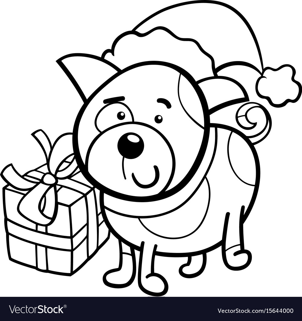 Cute puppy on christmas coloring book royalty free vector