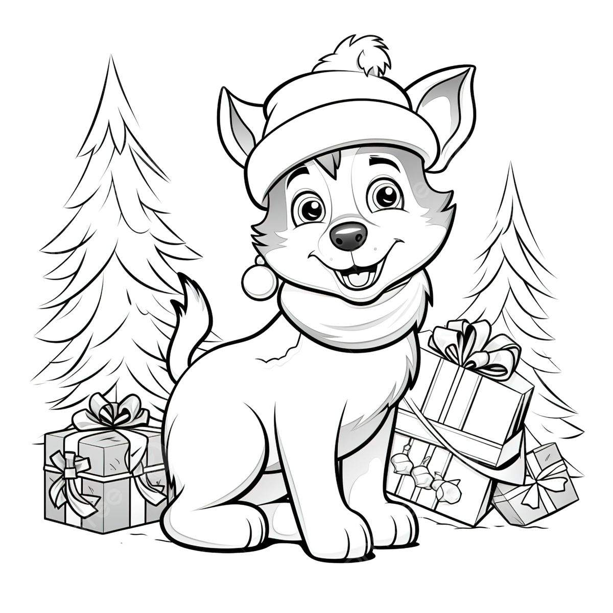 Coloring book with a cute husky dog christmas characters using santa hat and scarf inside the house coloring book christmas coloring dog doodle png transparent image and clipart for free download