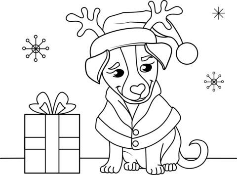 Christmas puppy coloring page free printable coloring pages