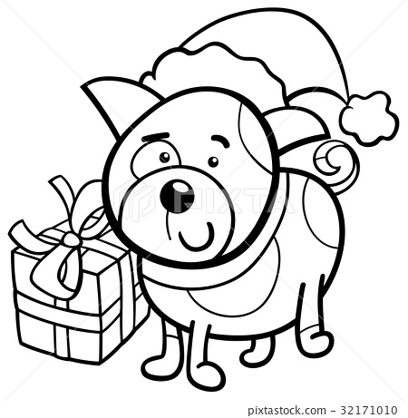 Cute puppy on christmas coloring book