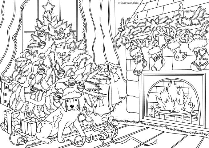 Cats and dogs â cozy christmas â favoreads coloring club