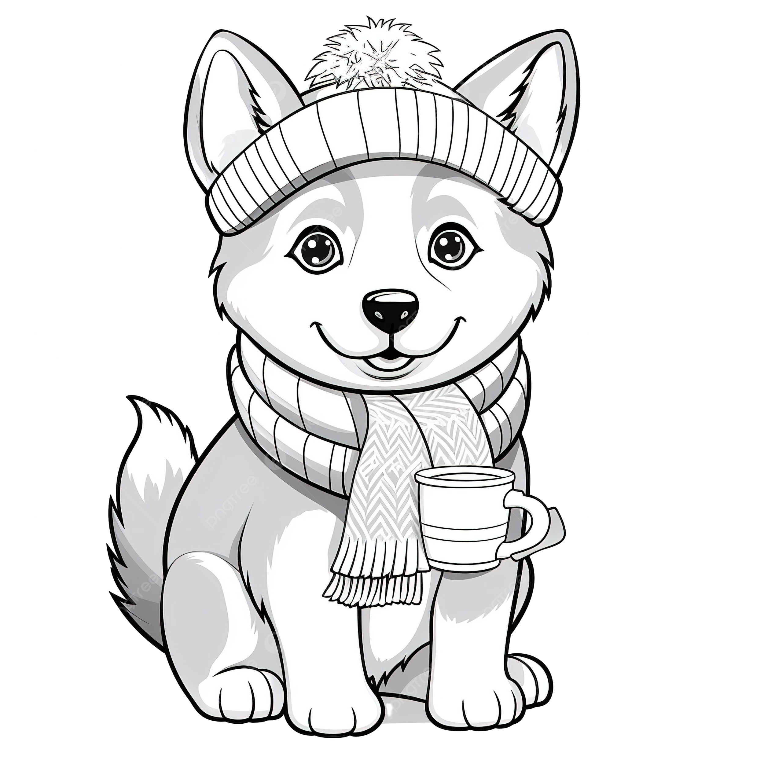 Coloring book with a cute husky dog christmas characters with a hat and scarf coloring pages christmas coloring dog doodle png transparent image and clipart for free download