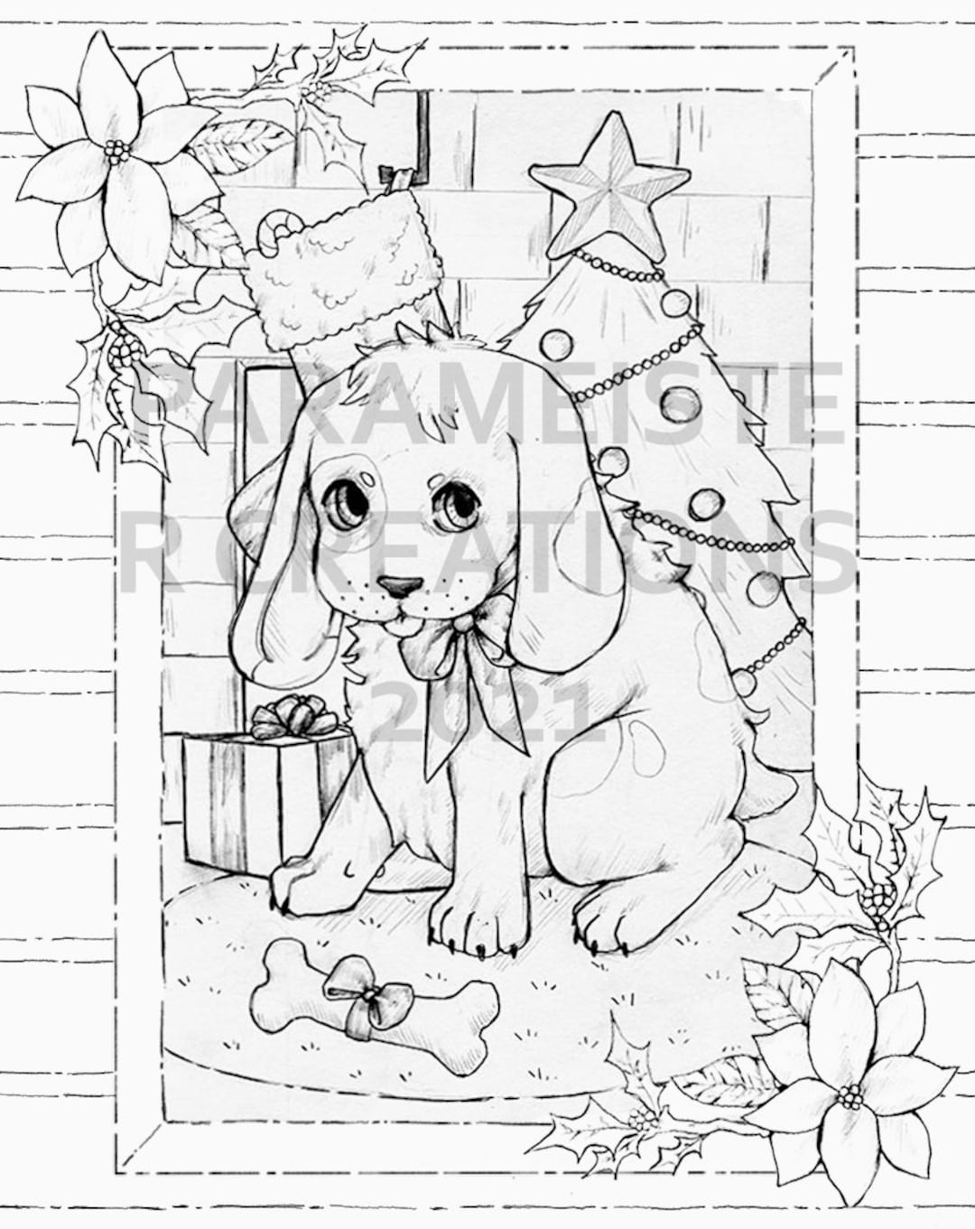 Christmas puppy coloring page