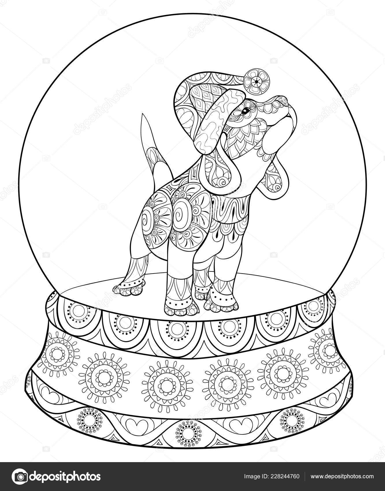 Adult coloring bookpage a cute dog wearing a christmas cap in a stock vector by nonuzza