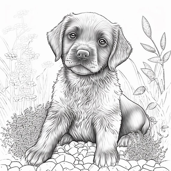 Puppy dog coloring book page digital download