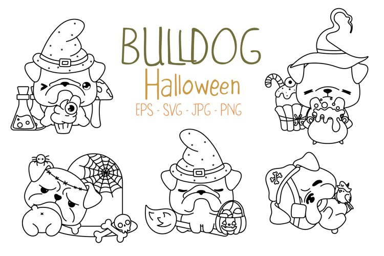 Set halloween bulldog dog coloring page