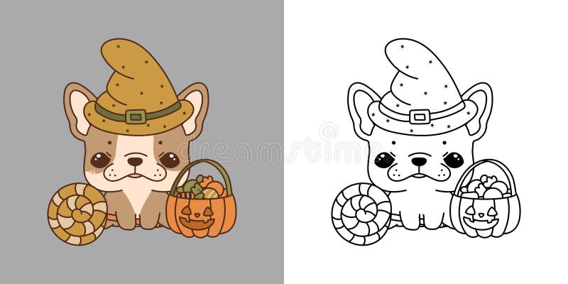 Cute halloween french bulldog dog clipart for coloring page and illustration art halloween puppy stock vector