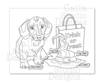 Cute puppy with his halloween doggie treats coloring page instant downloadable digital file