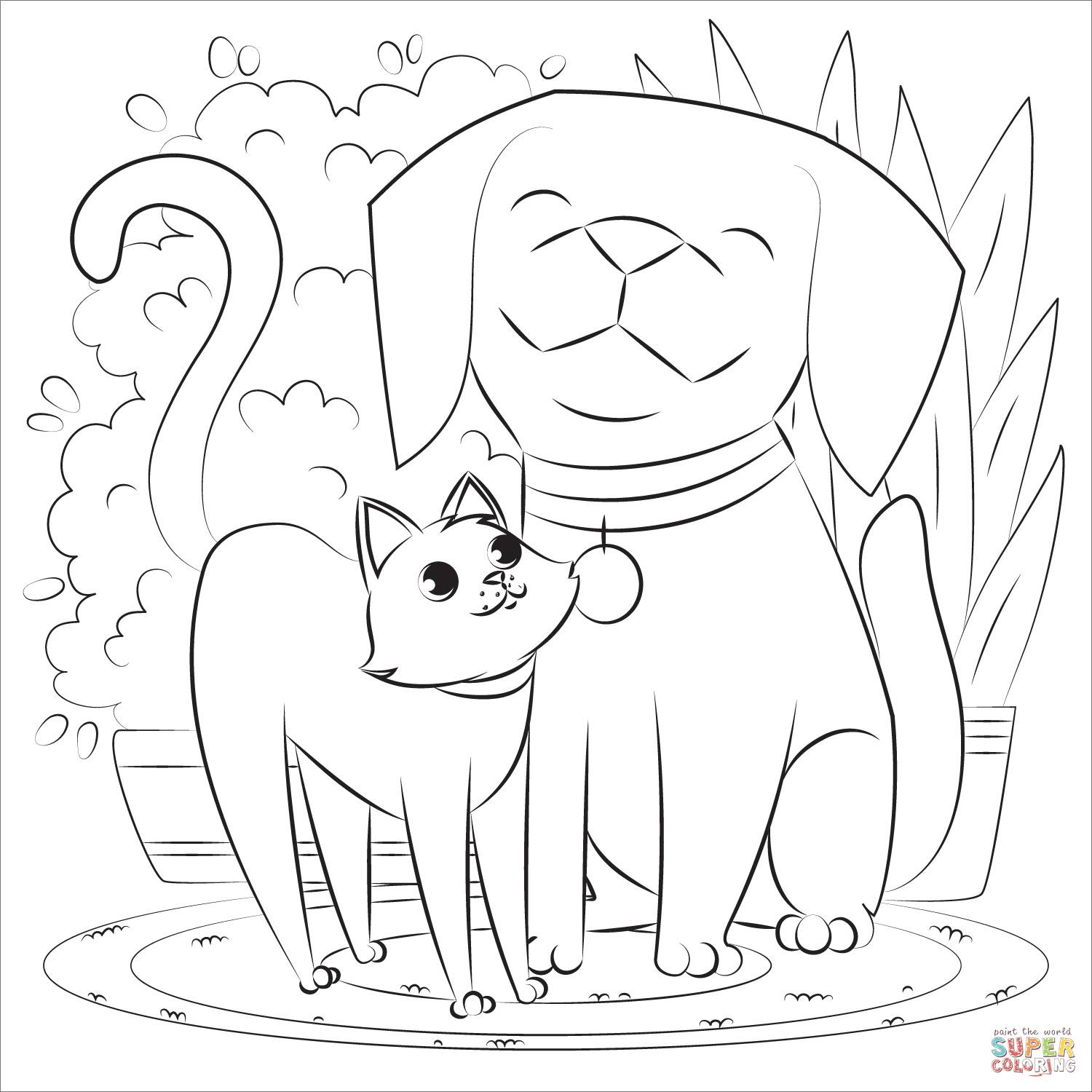 Dog and cat coloring page free printable coloring pages