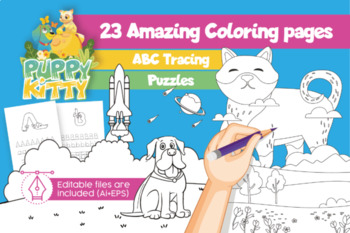 Puppy and kitty coloring pages for kids by rosey files tpt