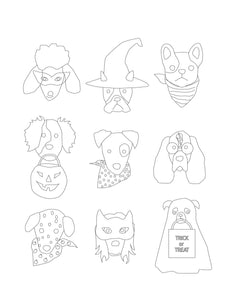 Halloween puppy dog faces coloring pages cards â