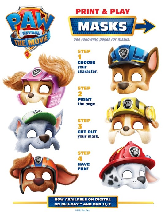 Paw patrol the movie printable activity sheets and masks â