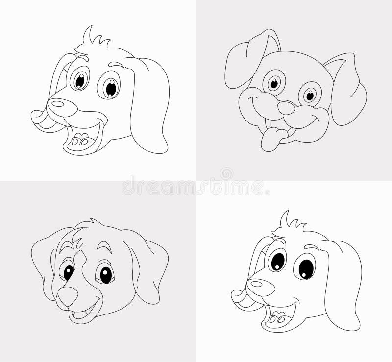 Dog head set coloring book for kids animal head bundle antistress hand drawn zentangle puppy dog face vector illustration stock vector