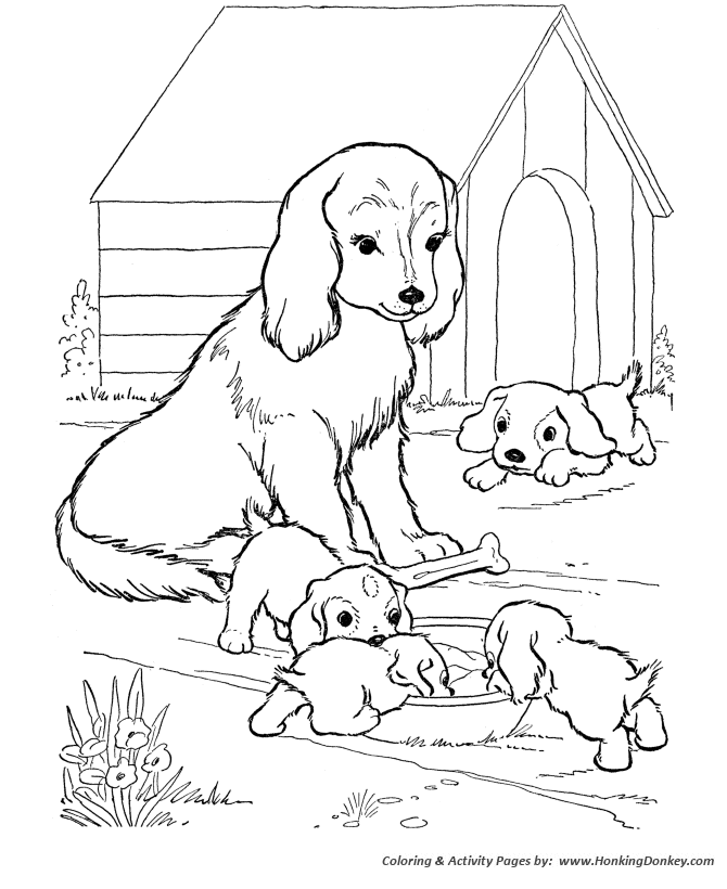 Dog coloring pages printable mother dog watches her puppies coloring page