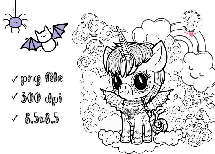 Goth unicorn coloring page