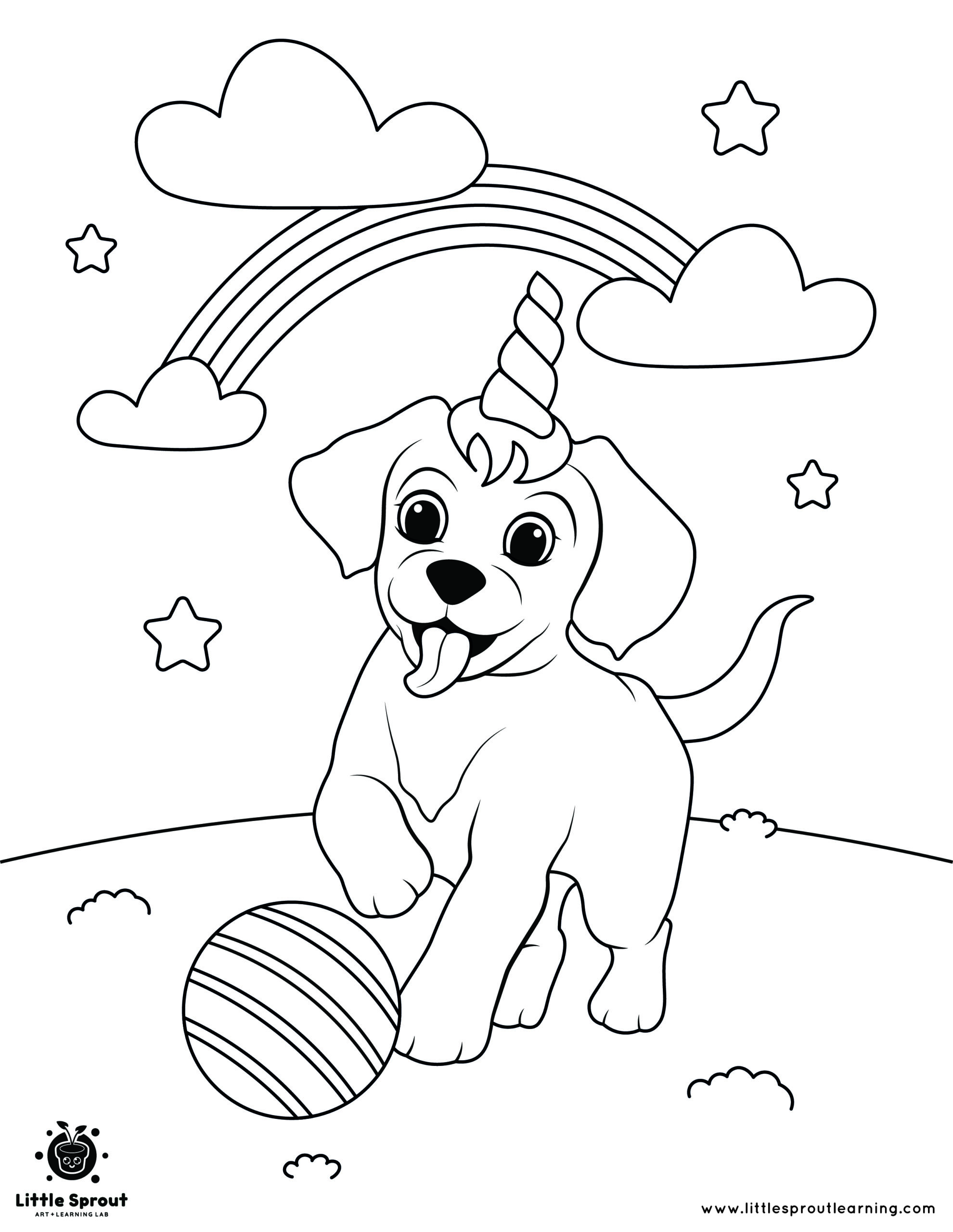 Playing unicorn dog coloring page