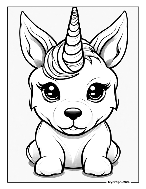 Colorful unicorn puppy coloring page for kids printable fun