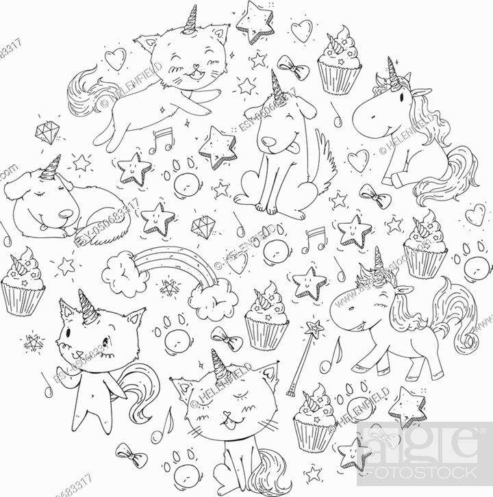 Unicorn cats dog horse pony coloring page for children stock vector vector and low budget royalty free image pic esy