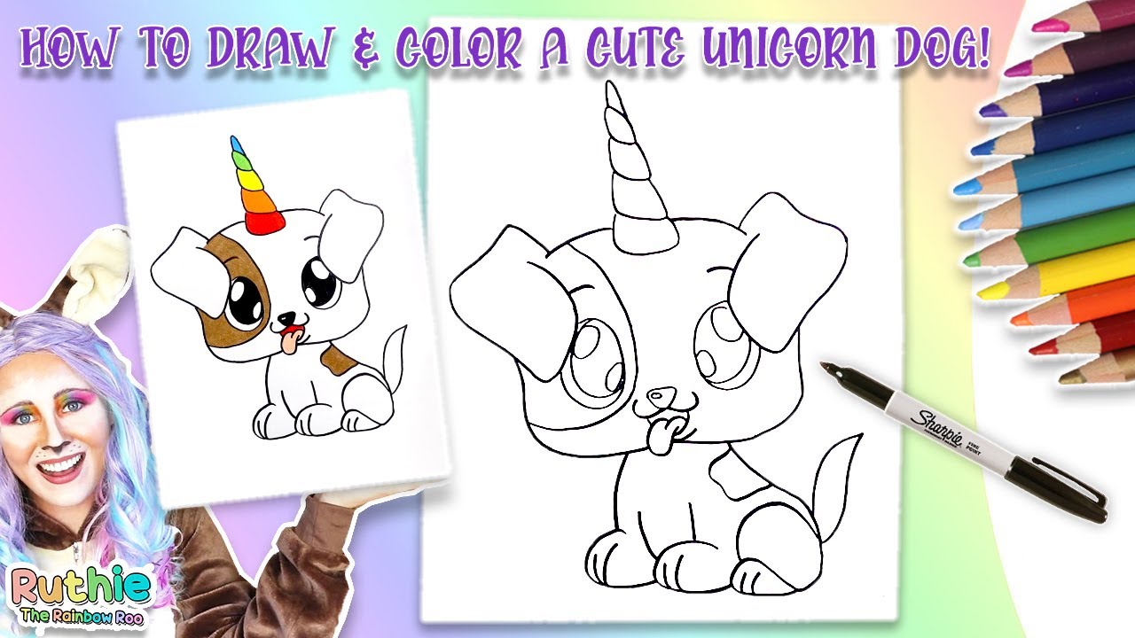 How to draw color a cute unicorn dog easy giant unicorn dog coloring page for kids puppycorn ð