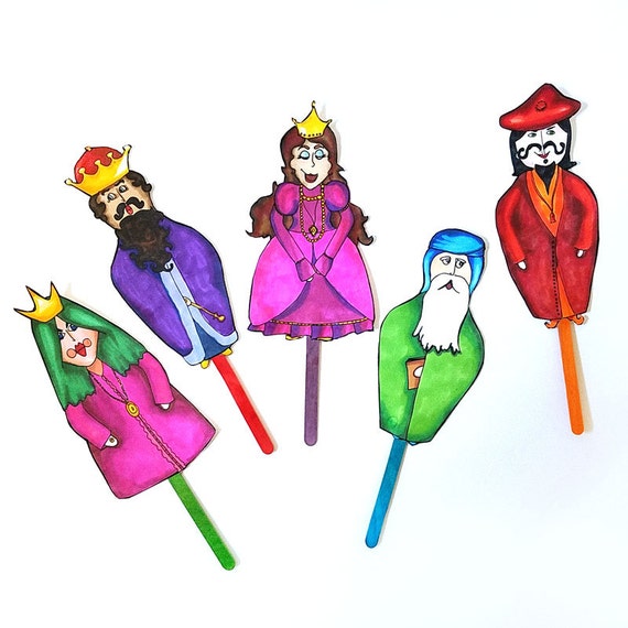 Purim puppets fun printable purim characters puppets a purim toy for kids instant digital download