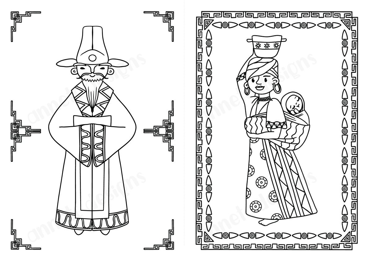 Coloring book diversity characters pages pdf jpg eps