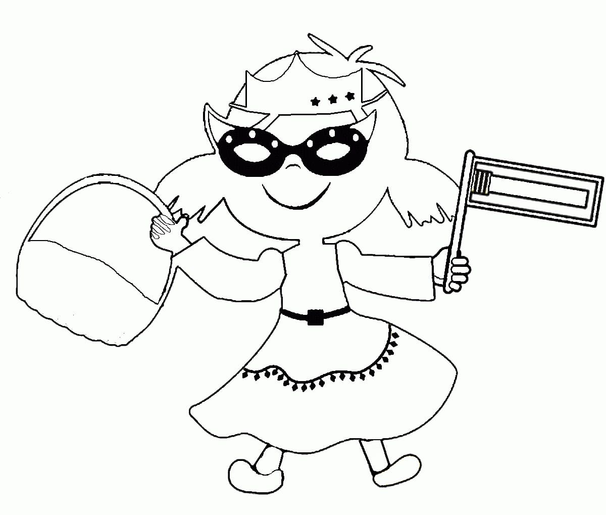 Little girl and purim coloring page