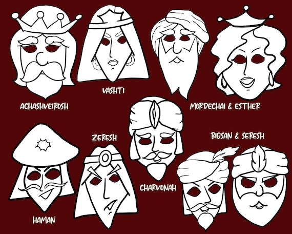 Purim mask templates and coloring pages purim story characters printable purim crafts and activities for kids preschool and toddler