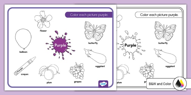 Things that are purple coloring sheet teacher made