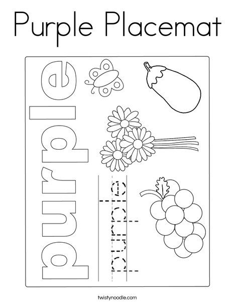 Purple placemat coloring page color worksheets for preschool color activities preschool colors