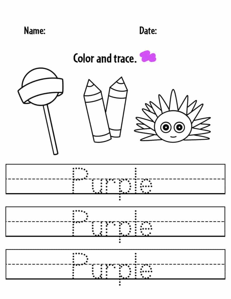 Purple color activities and worksheets for preschool â the hollydog blog